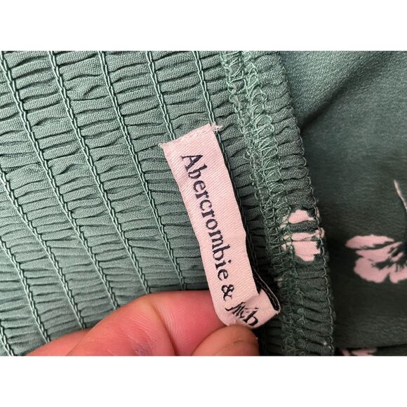 Abercrombie & Fitch Women's Dress Mini Boho Peasant Smock Ruched S Green Floral - Picture 4 of 9